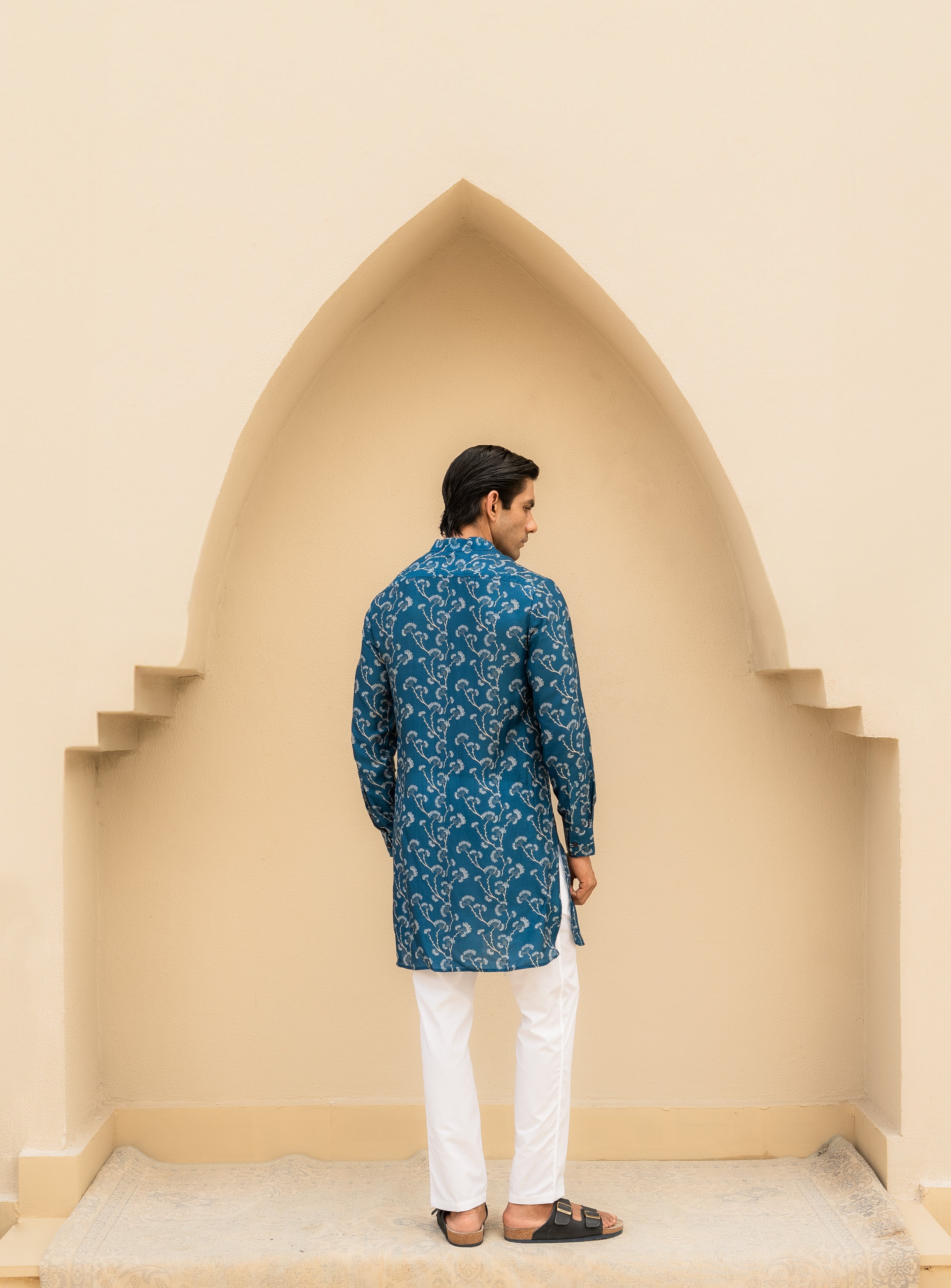 Coastal Bloom Blue Ganganagery Kurta