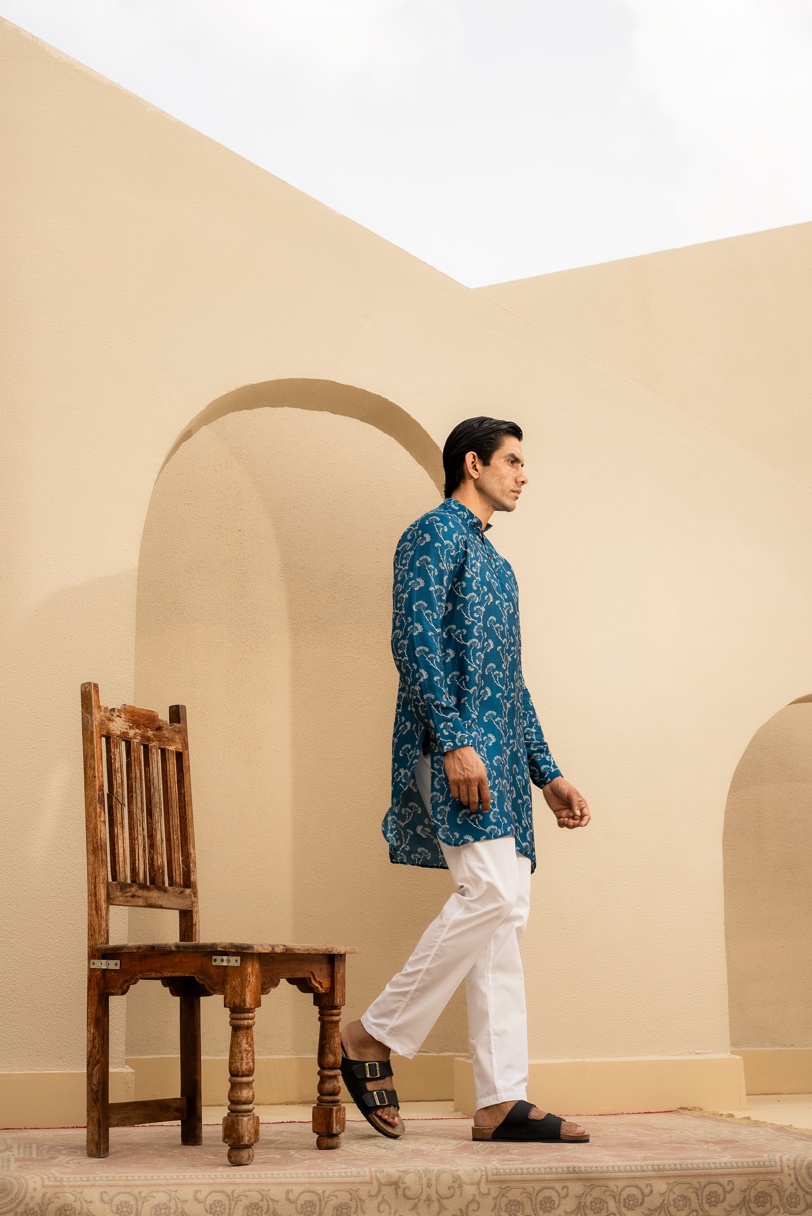 Coastal Bloom Blue Ganganagery Kurta