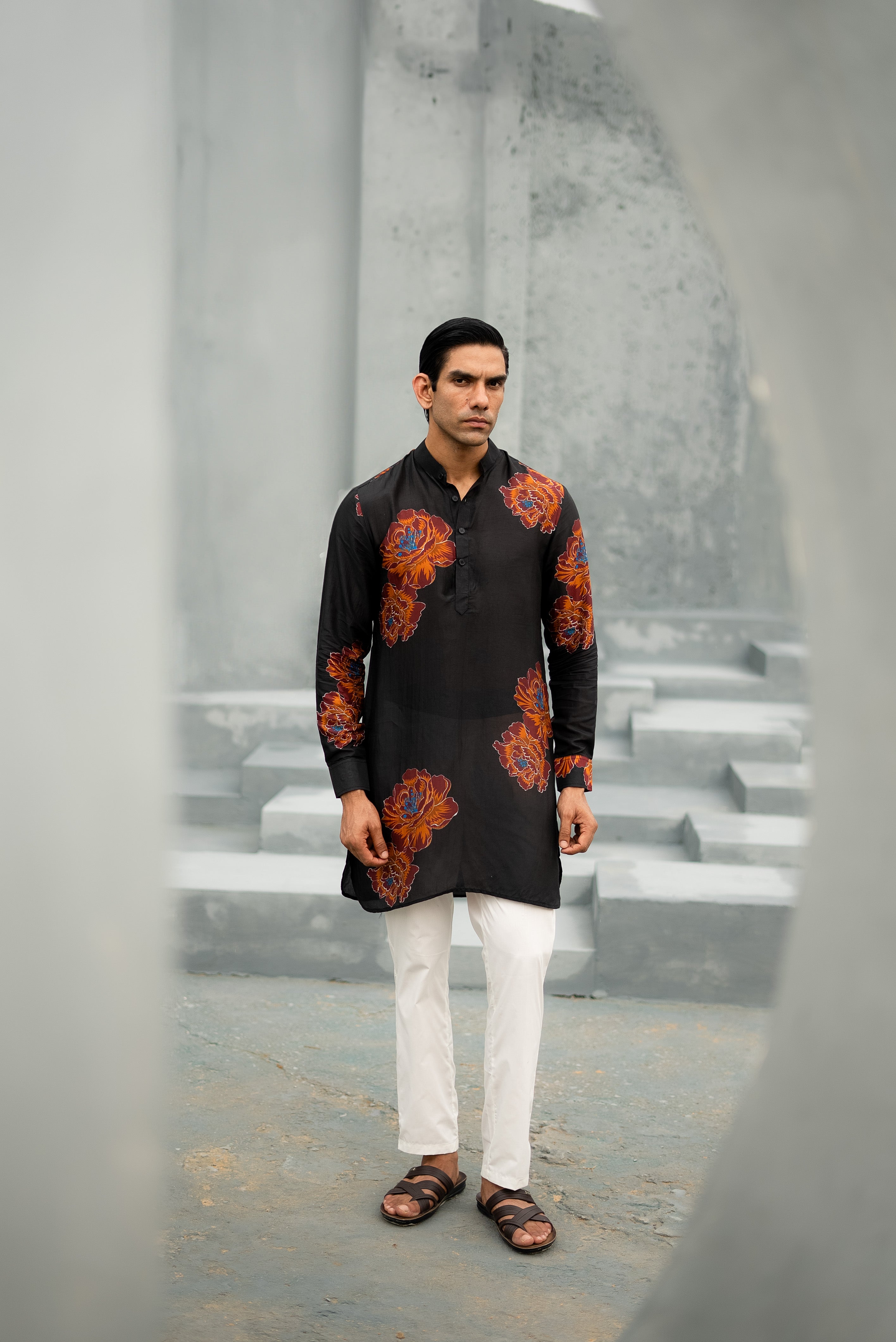 Floral Bliss Black Ganganagery Kurta