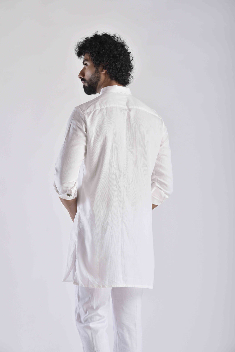 White Pashtooni Kurta Pant Set